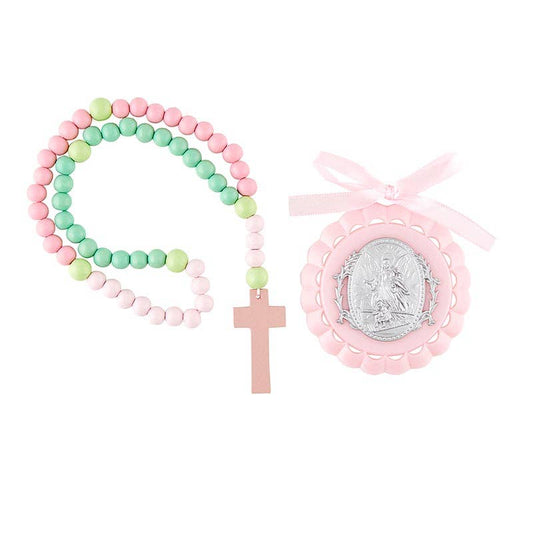 Pink Angl Crib Mdl/Rosary Set