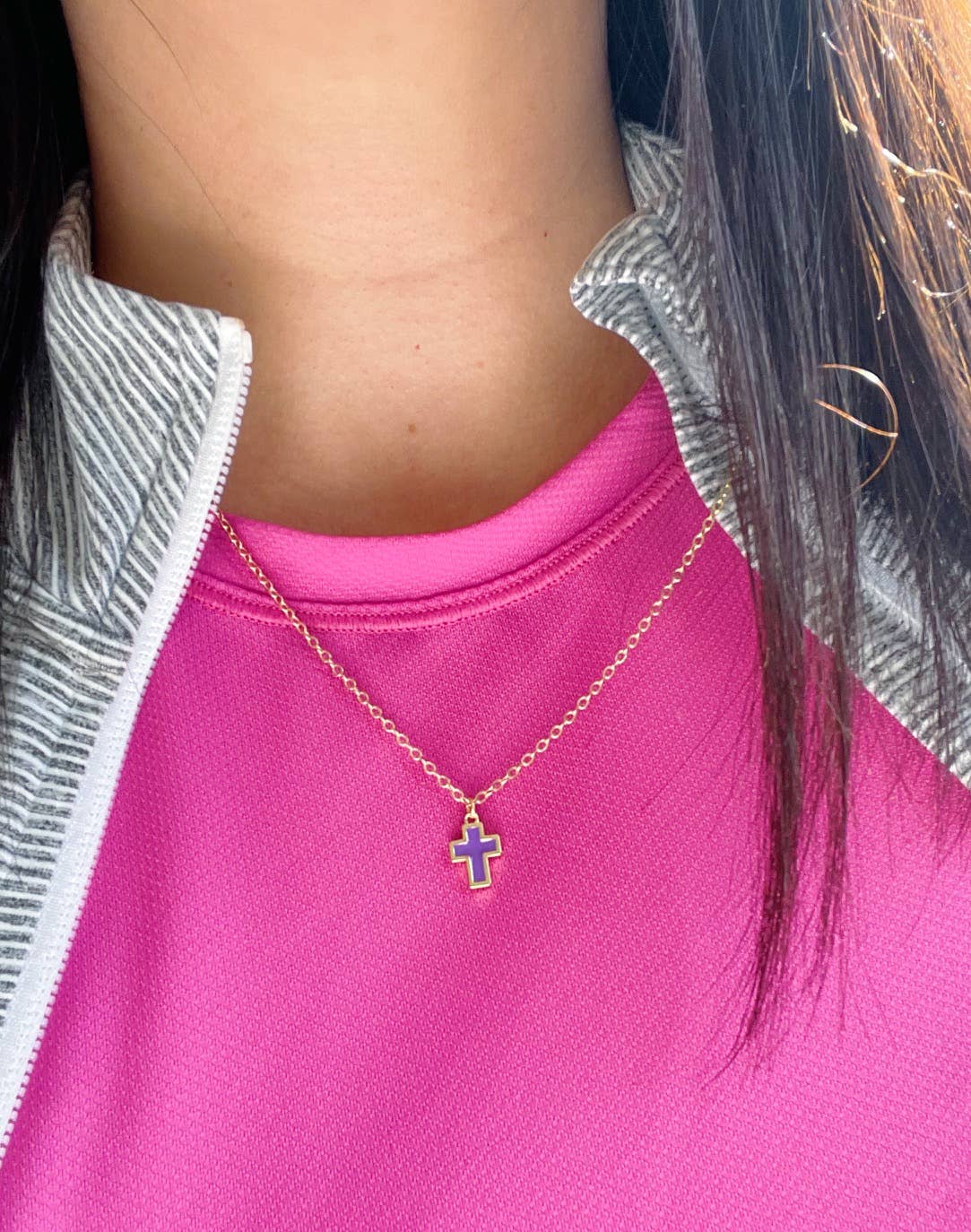 Colorful Cross Necklace, Kid Jewelry, Religious Gift: Light pink / Child size (adjustable)
