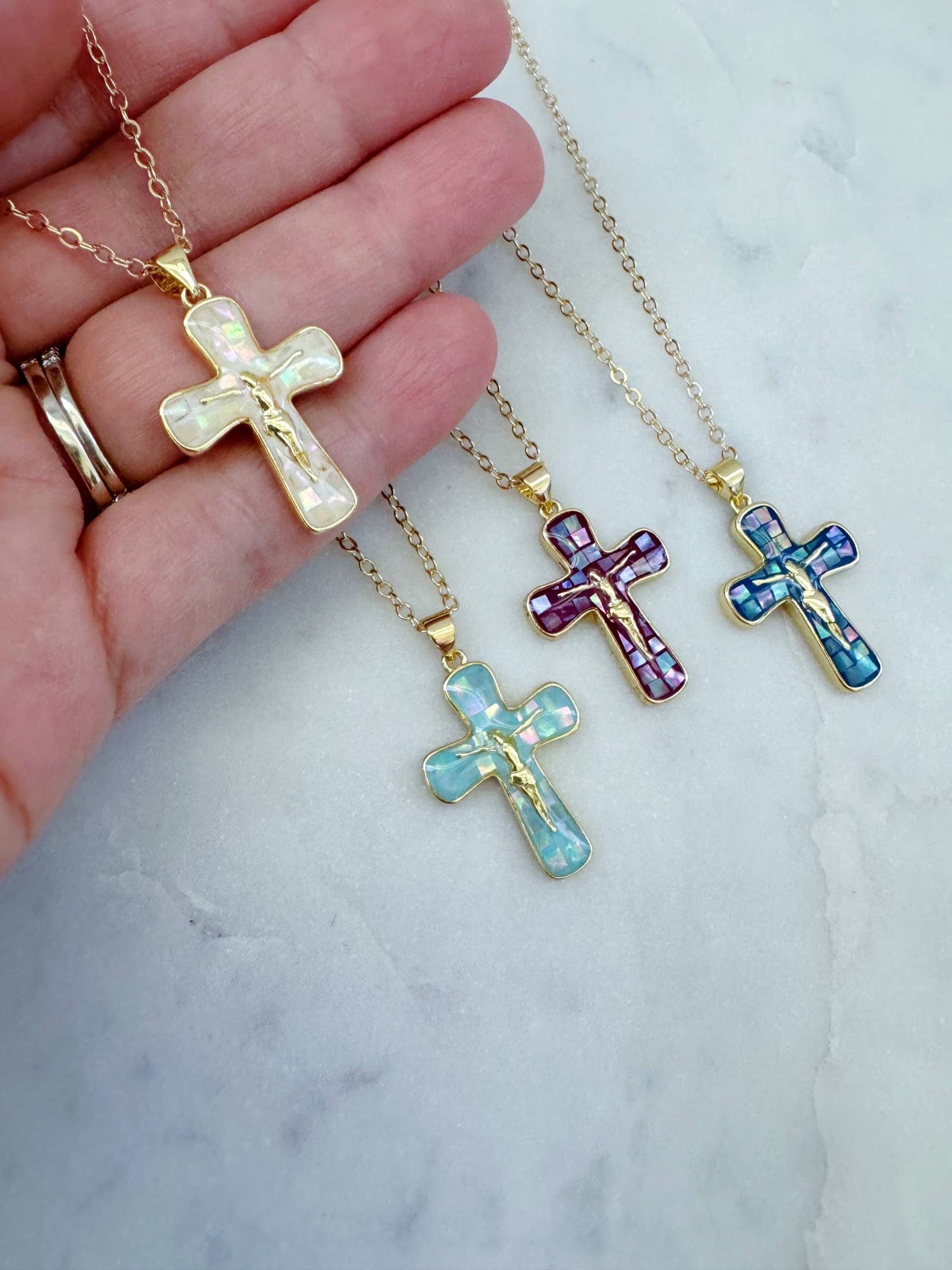 Religious Jewelry, Crucifix Cross Necklace, Religious Gift: Dark Blue / 18" (popular)
