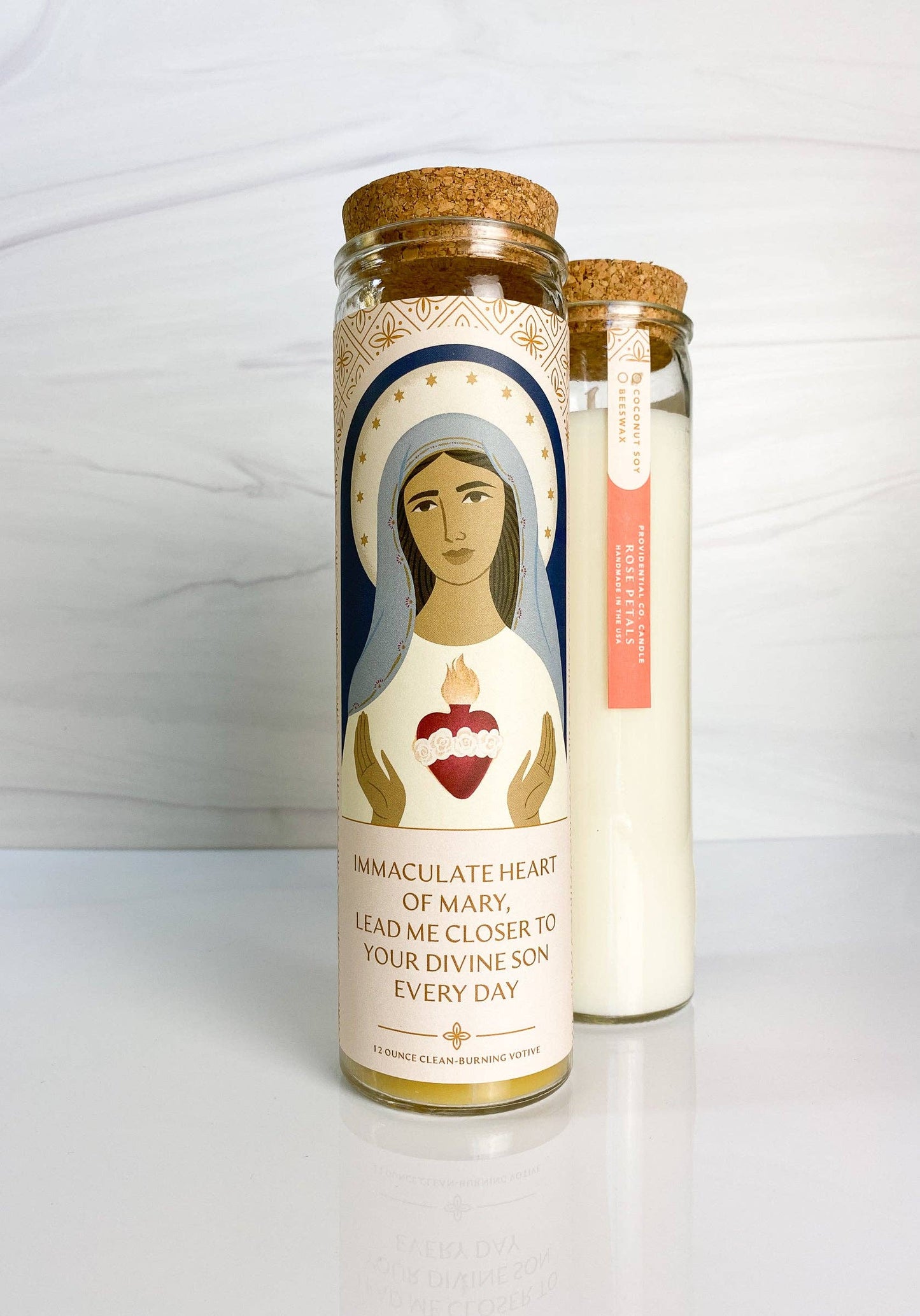 Candle: Immaculate Heart of Mary Votive: Coconut Soy – Rose Petals