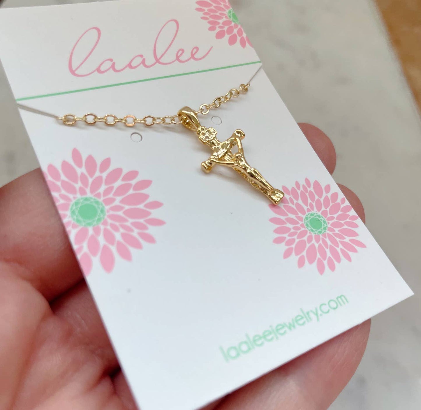 Gold Crucifix Necklace, Cross Jewelry, Christmas Christian: 15"(choker)