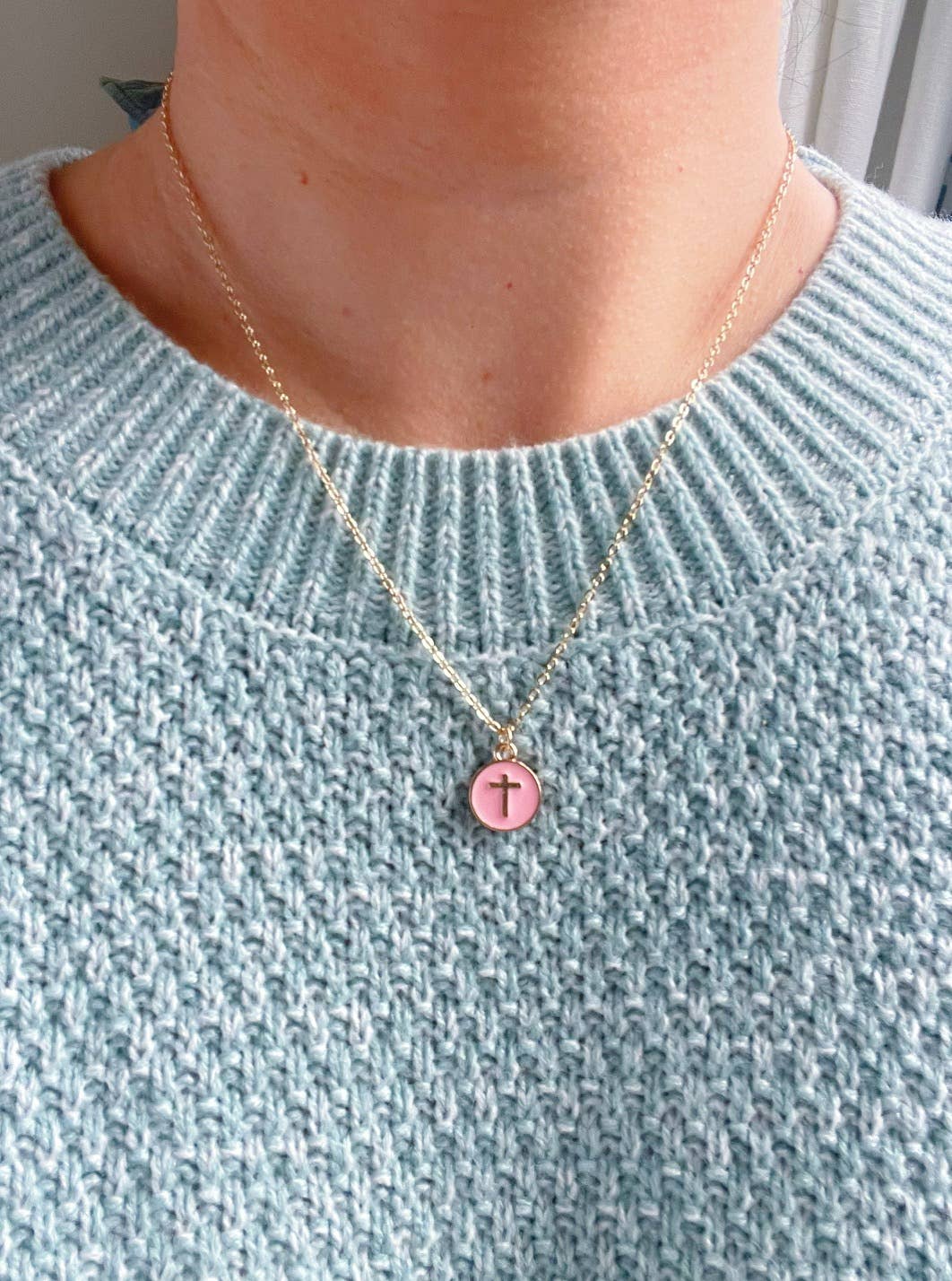 Kids Necklace, Cross Necklace, Cross Jewelry, Religious Gift: Hot pink / Child-sized (adjustable)