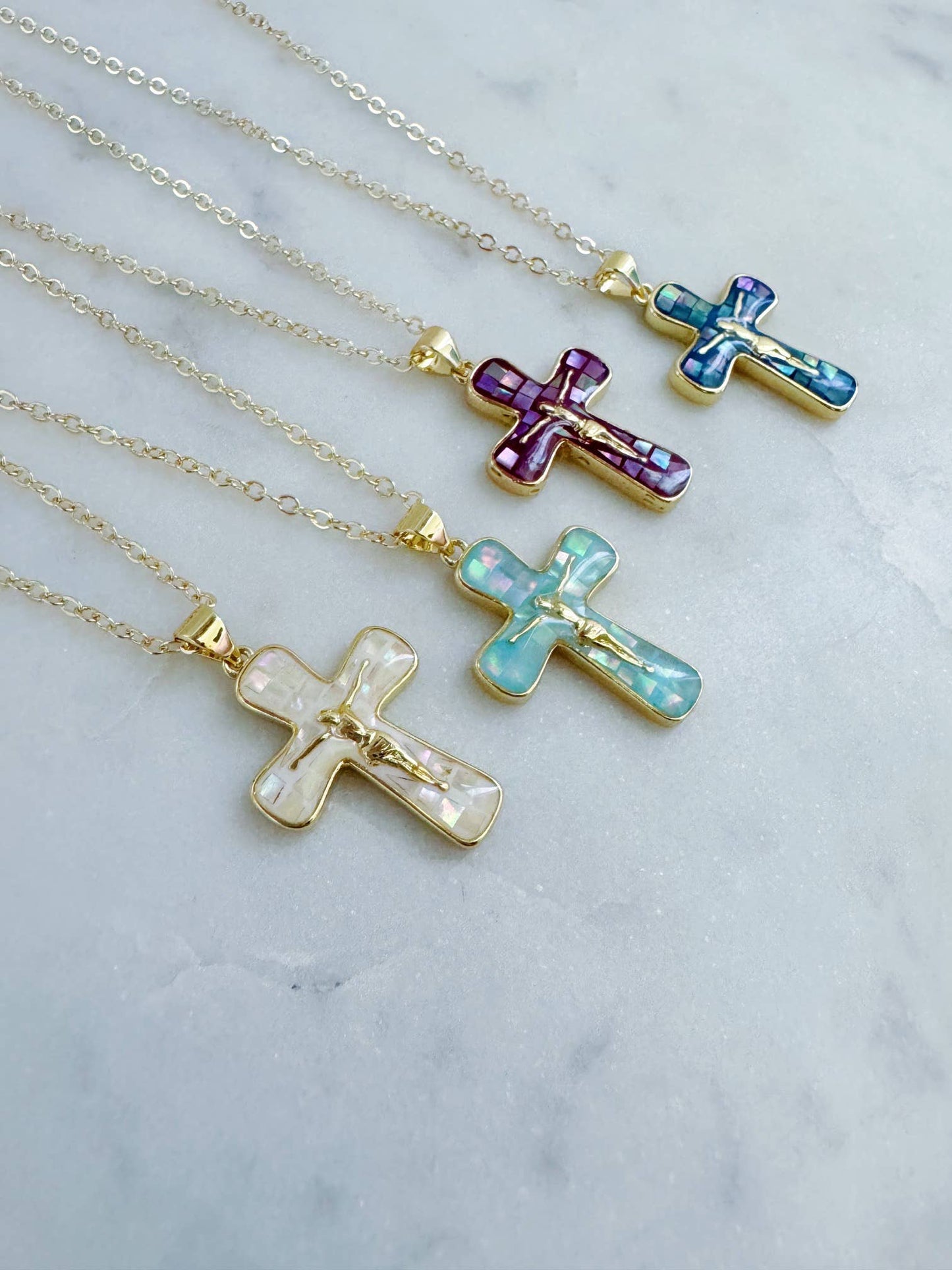 Religious Jewelry, Crucifix Cross Necklace, Religious Gift: Dark Blue / 18" (popular)