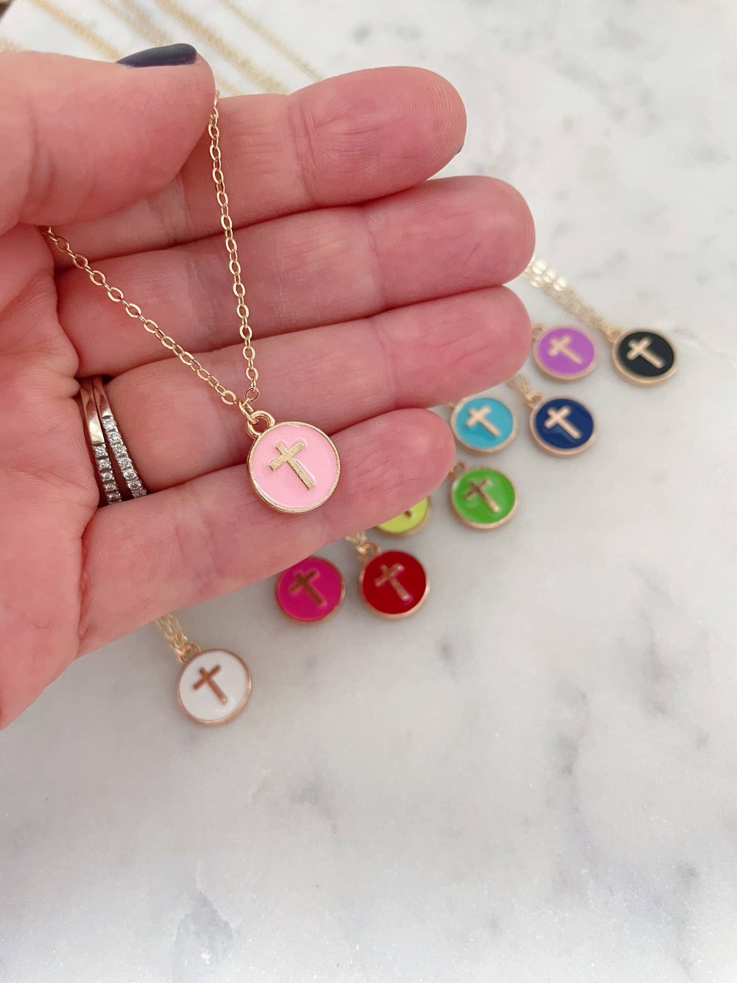 Kids Necklace, Cross Necklace, Cross Jewelry, Religious Gift: Hot pink / Child-sized (adjustable)