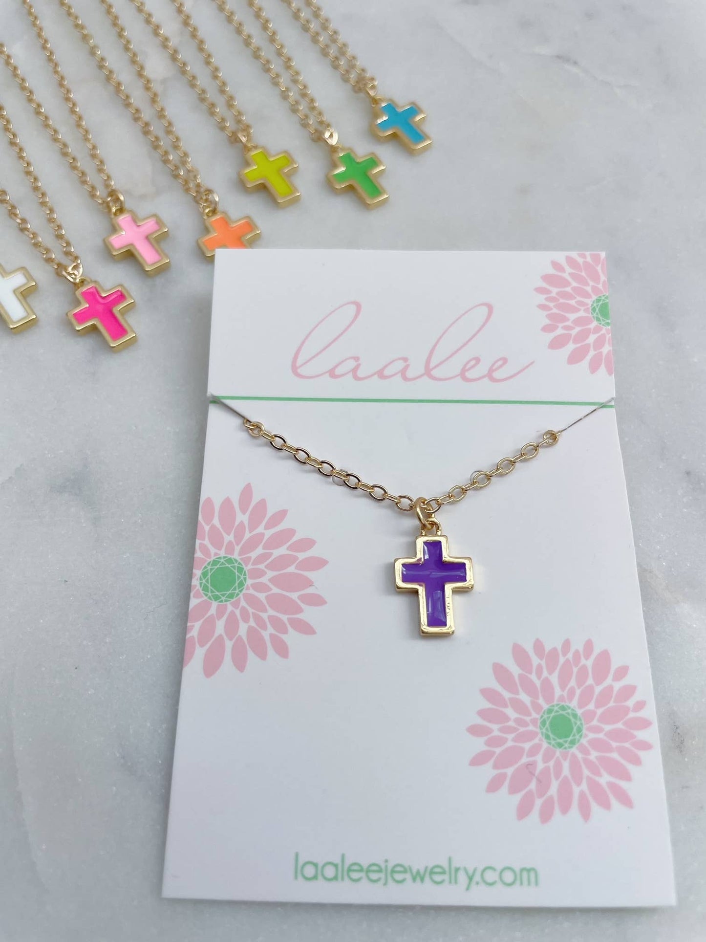 Colorful Cross Necklace, Kid Jewelry, Religious Gift: Light pink / Child size (adjustable)