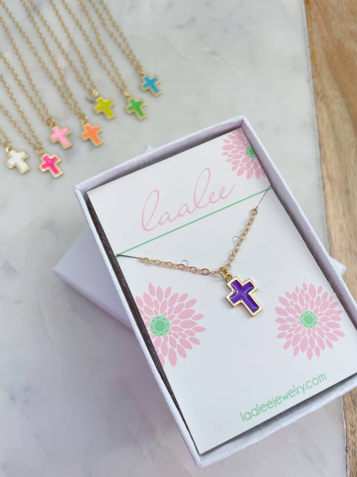 Colorful Cross Necklace, Kid Jewelry, Religious Gift: Light pink / Child size (adjustable)