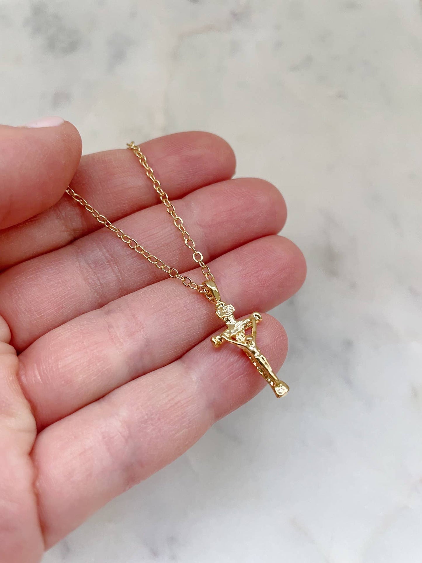 Gold Crucifix Necklace, Cross Jewelry, Christmas Christian: 15"(choker)