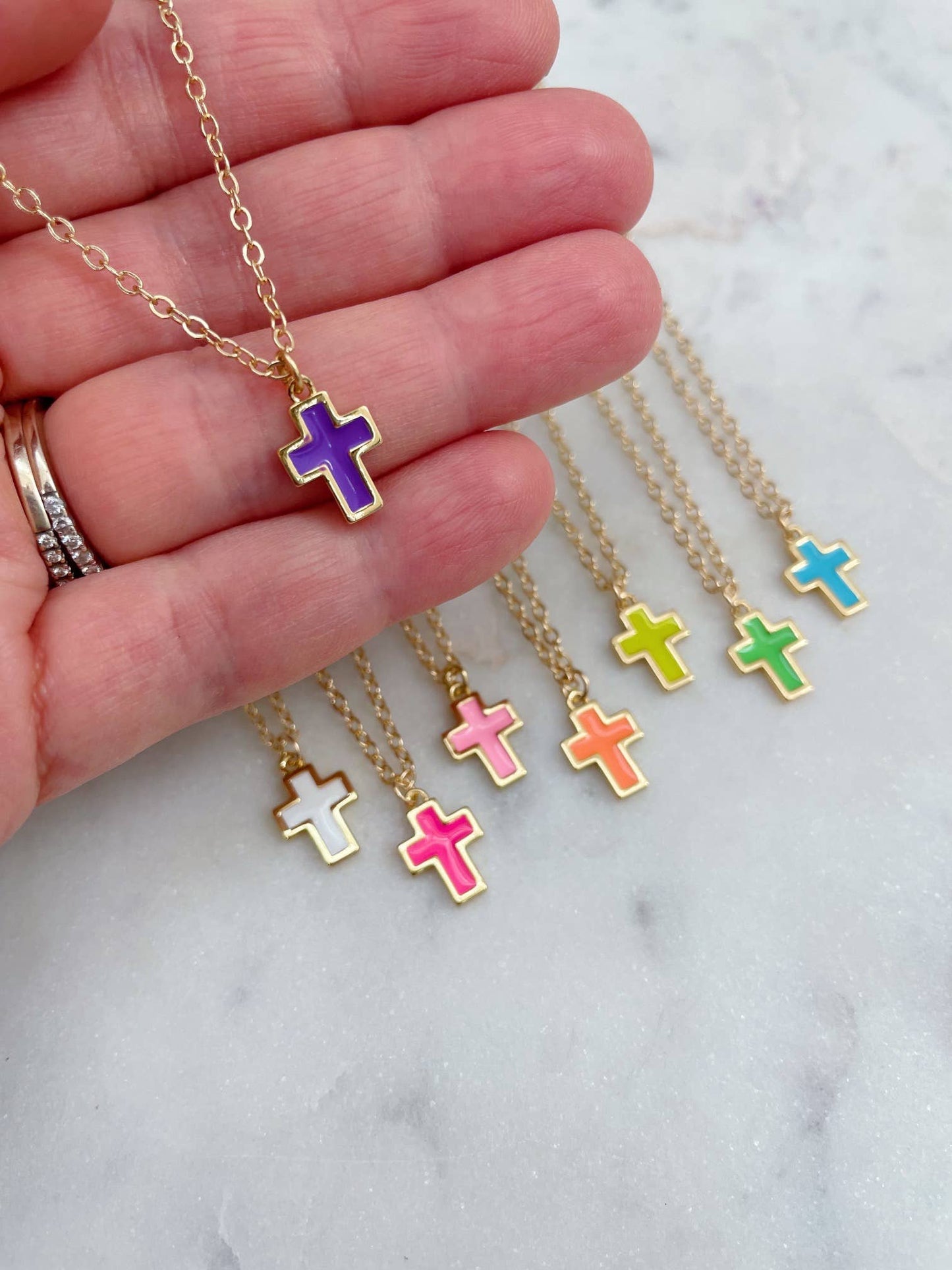 Colorful Cross Necklace, Kid Jewelry, Religious Gift: Light pink / Child size (adjustable)