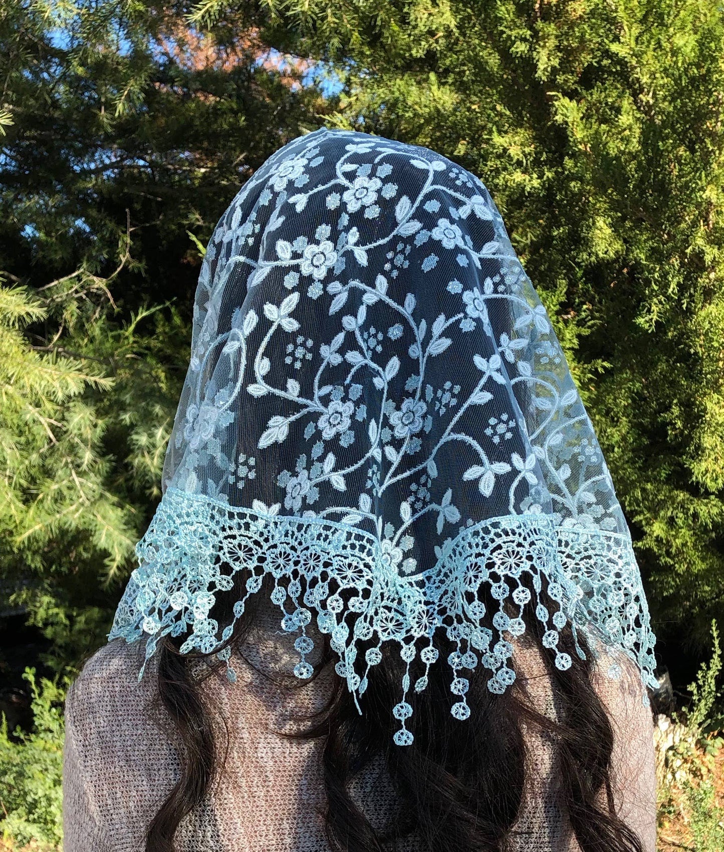 Cherry Blossom Church Veil - BLUE 48″ x 13″