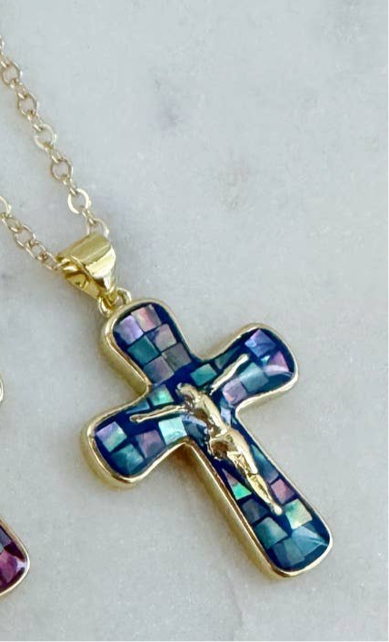 Religious Jewelry, Crucifix Cross Necklace, Religious Gift: Dark Blue / 18" (popular)