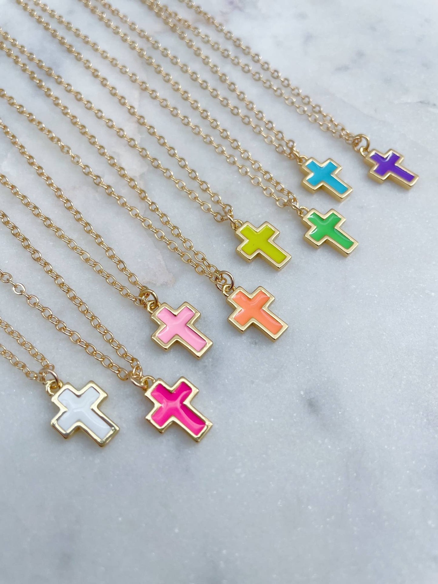 Colorful Cross Necklace, Kid Jewelry, Religious Gift: Light pink / Child size (adjustable)
