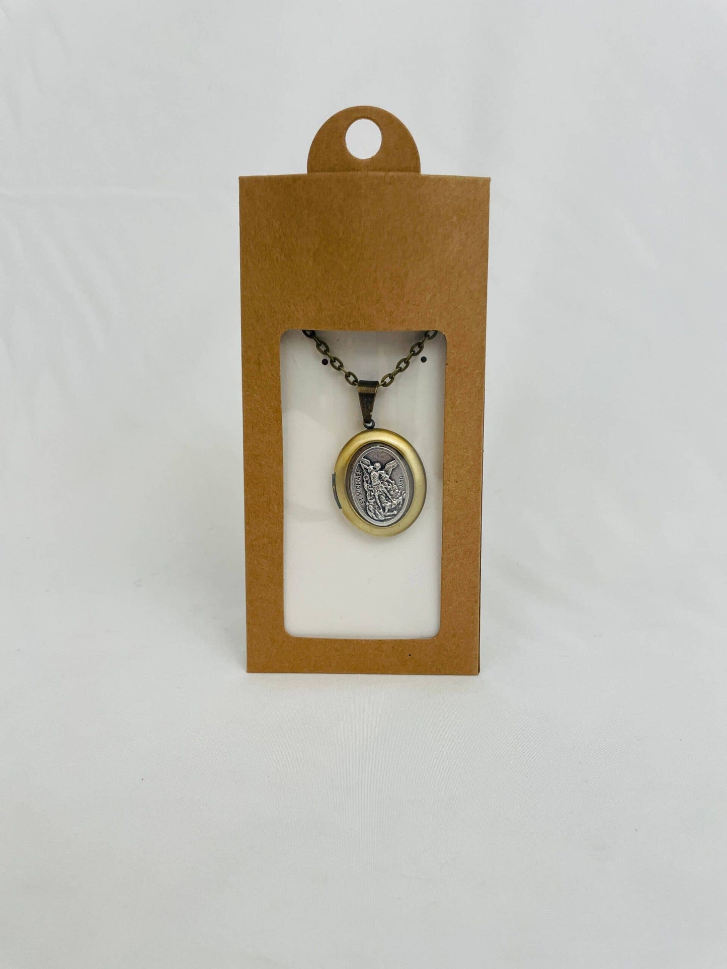 ST MICHAEL BRONZE Locket w/chain   (1.25" X 1")