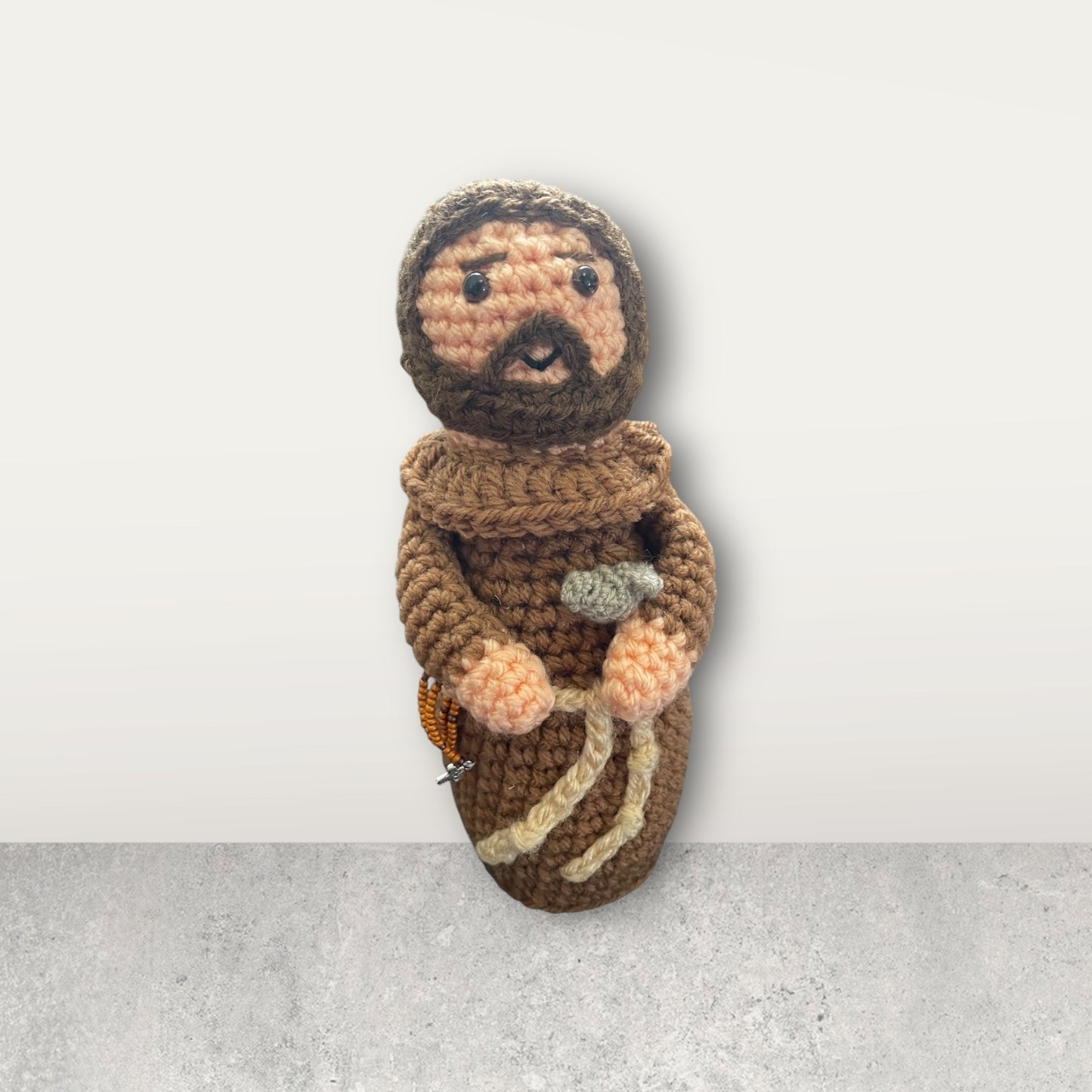 Crocheted St. Francis of Assisi and prayer card