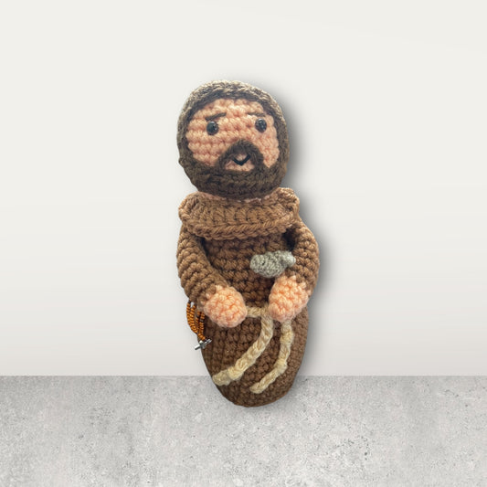 Crocheted St. Francis of Assisi and prayer card