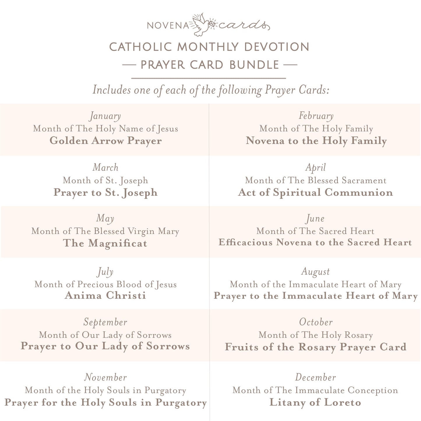Catholic Monthly Devotion Prayer Card Bundle