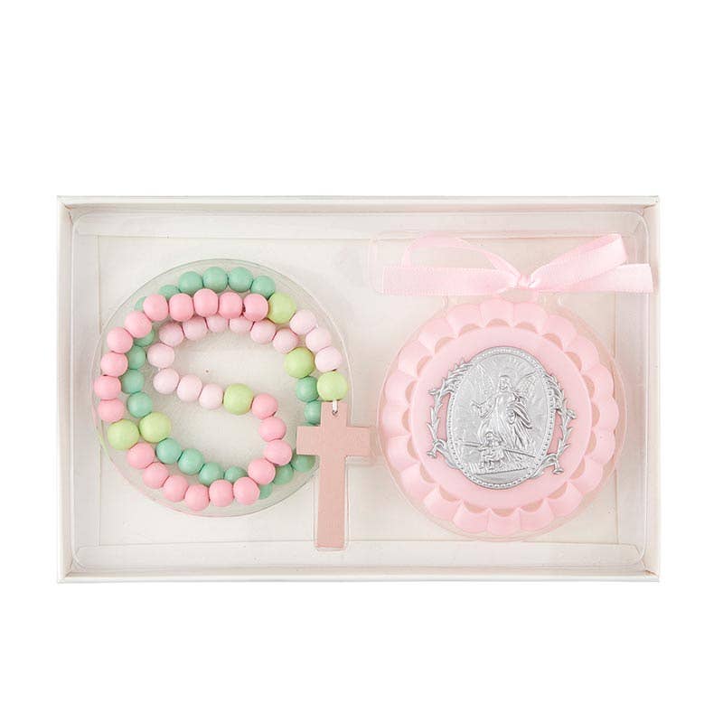 Pink Angl Crib Mdl/Rosary Set
