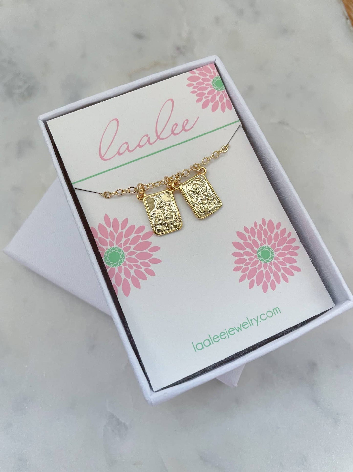 Gold Scapular Necklace Jewelry, Mary Catholic Religious Gift: 18"(most popular)