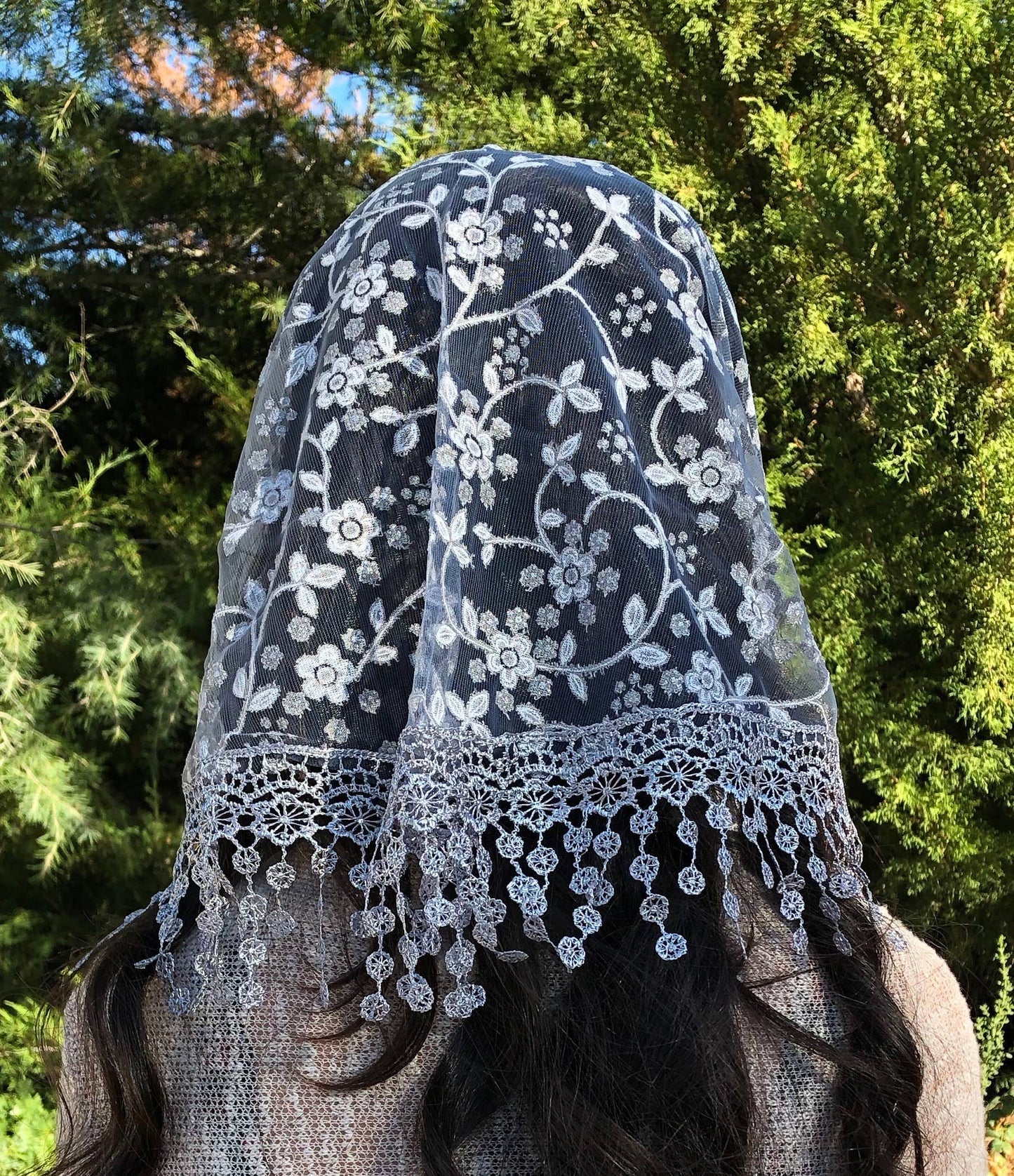 Cherry Blossom Church Veil - GRAY 48″ x 13"