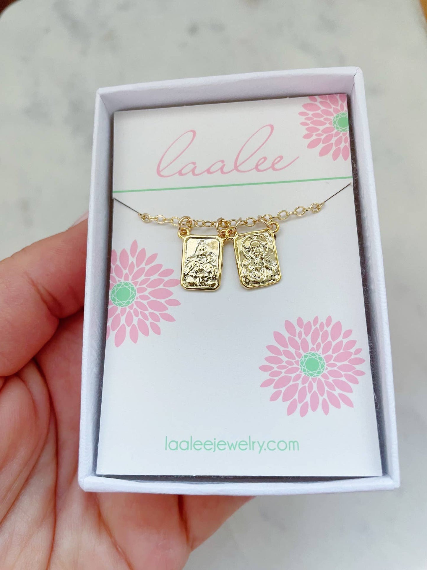 Gold Scapular Necklace Jewelry, Mary Catholic Religious Gift: 18"(most popular)