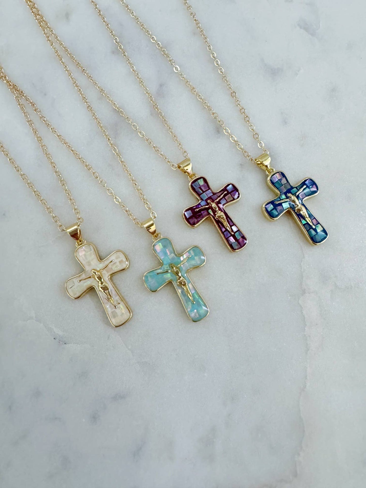 Religious Jewelry, Crucifix Cross Necklace, Religious Gift: Dark Blue / 18" (popular)