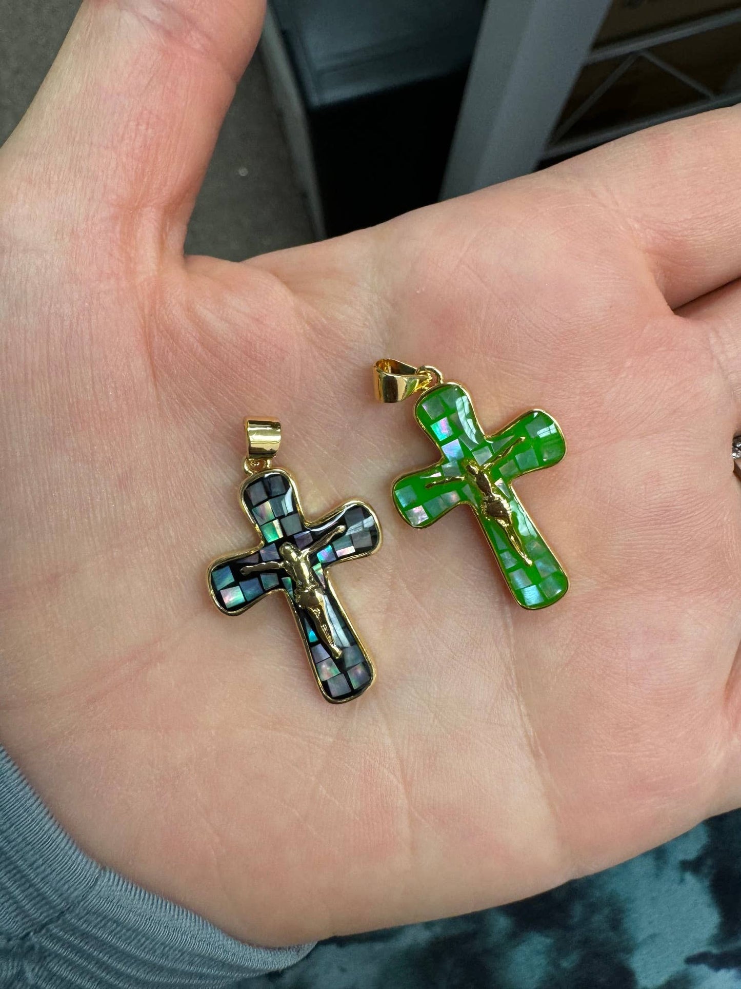 Religious Jewelry, Crucifix Cross Necklace, Religious Gift: Dark Blue / 18" (popular)