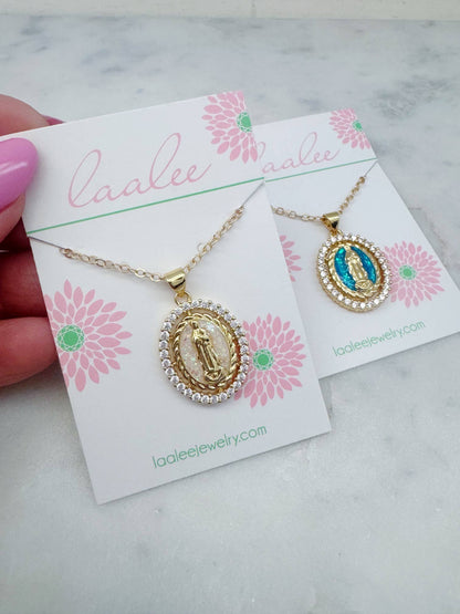Gold Mary Pendant Necklace: Cream / 18" Chain