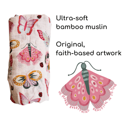 Ecclesiastes 3:11 Butterfly Catholic Baby Muslin Blanket Swaddle