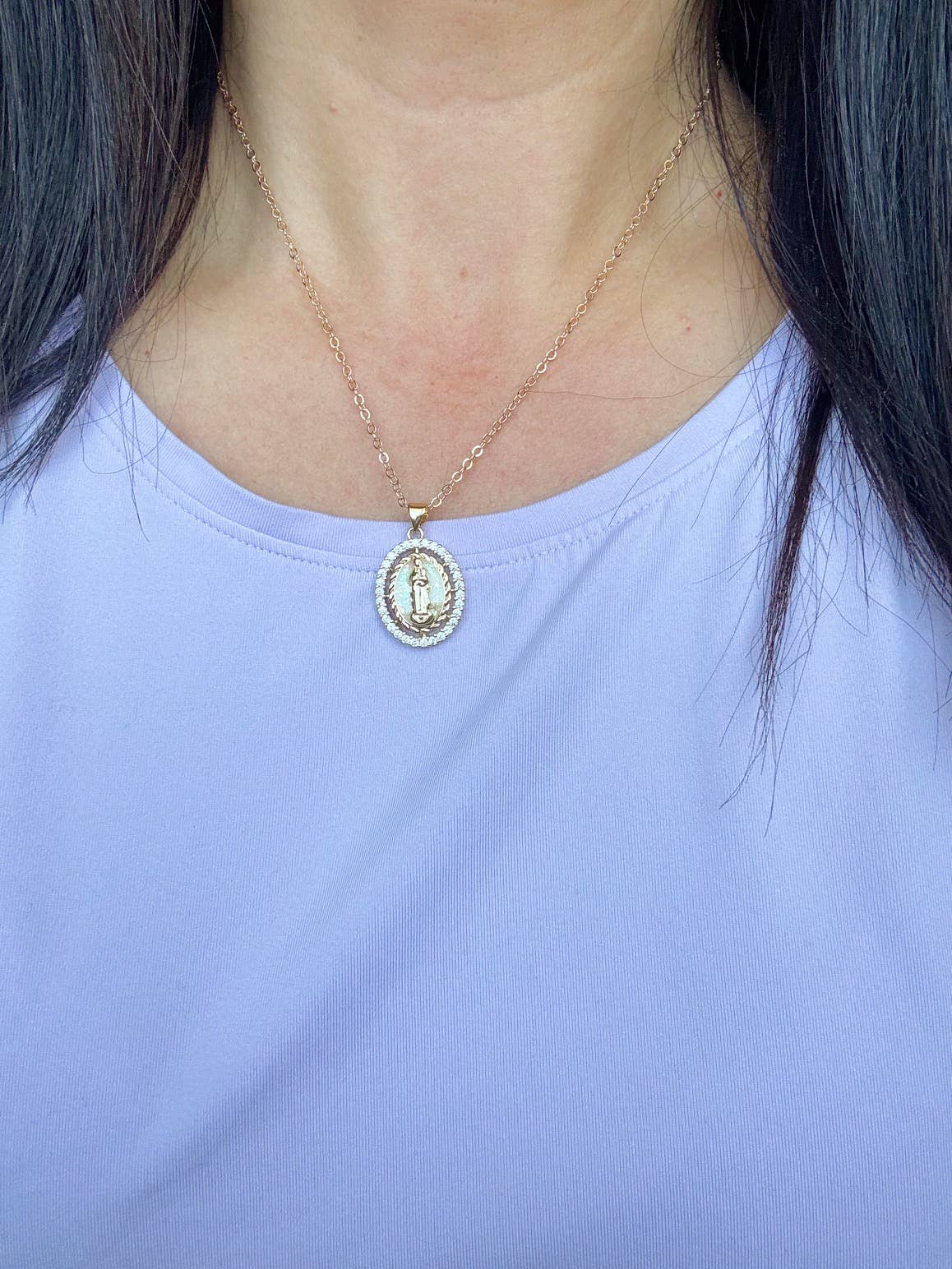 Gold Mary Pendant Necklace, Religious Jewelry Religious Gift: Blue / 18"(most popular)