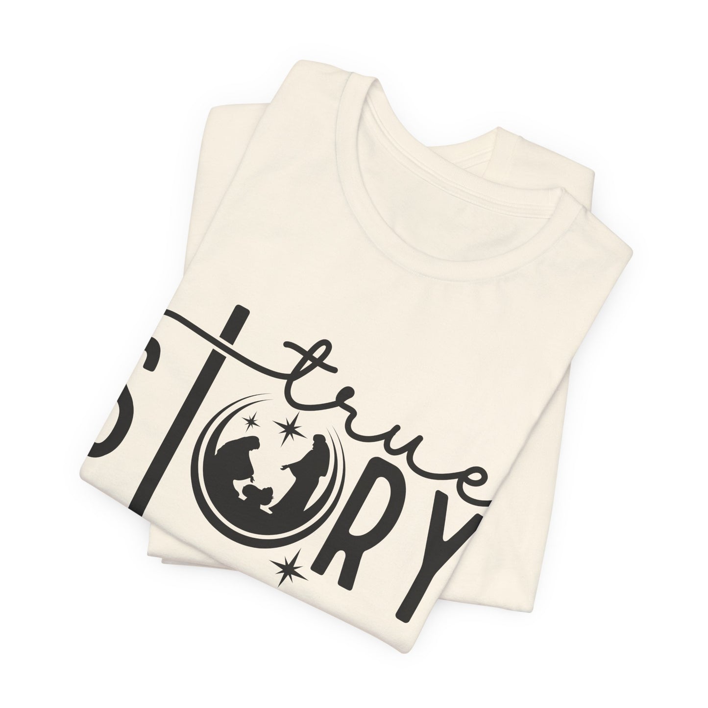 Christmas True Story Tee — Graphic Short Sleeve T-Shirt with Globe Design