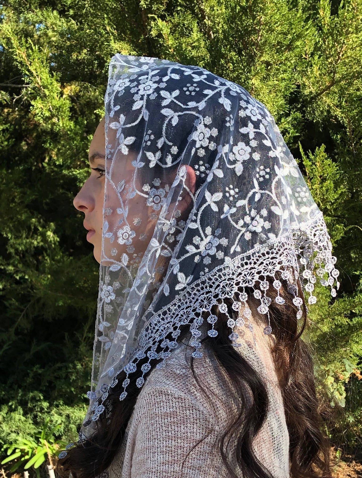 Cherry Blossom Church Veil - GRAY 48″ x 13"