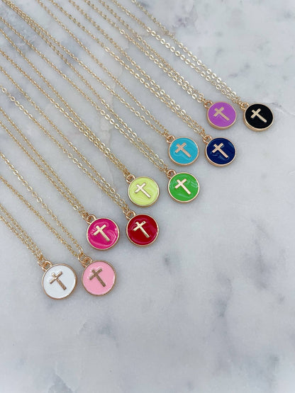 Kids Necklace, Cross Necklace, Cross Jewelry, Religious Gift: Hot pink / Child-sized (adjustable)