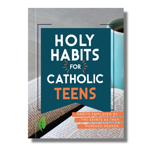 Book cover of 'Holy Habits for Catholic Teens' with a cup of coffee in the background.