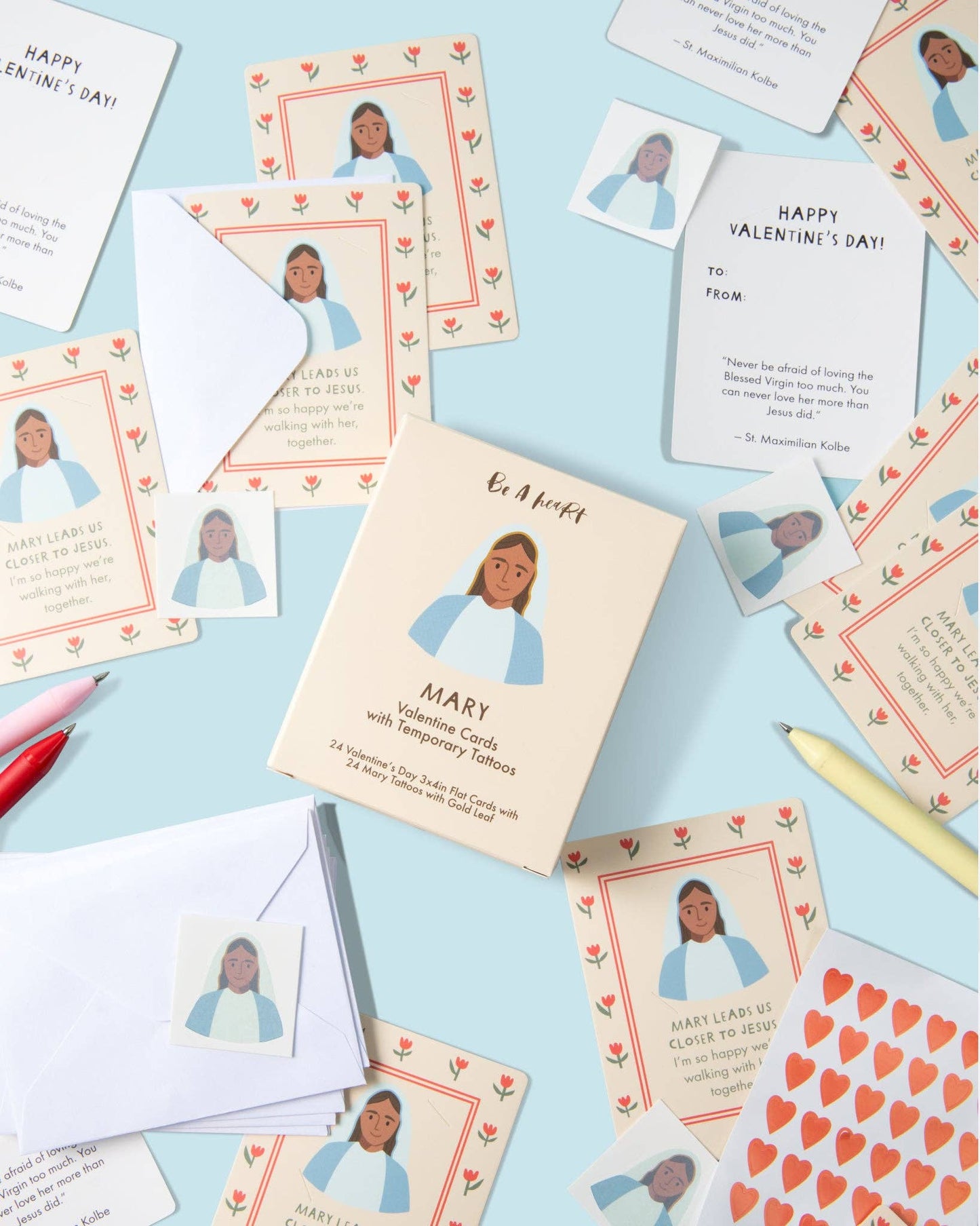 Valentine's Day cards with personalized portraits on a light blue background