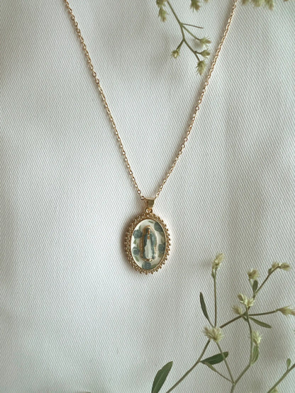 COMING SOON Mother Mary in Blue Roses Necklace