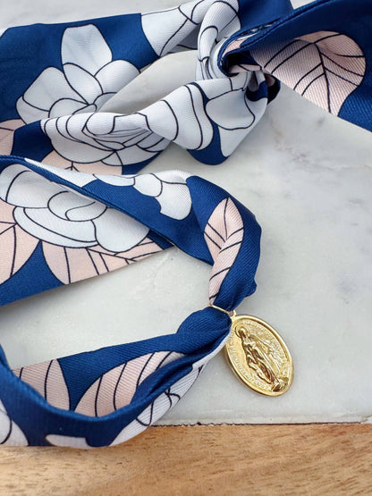 Flower Scarf Necklace, Mary Necklace, Religious Jewelry