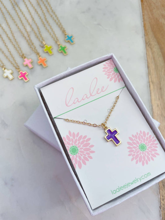 Colorful Cross Necklace, Kid Jewelry, Religious Gift: Purple / Child size (adjustable)
