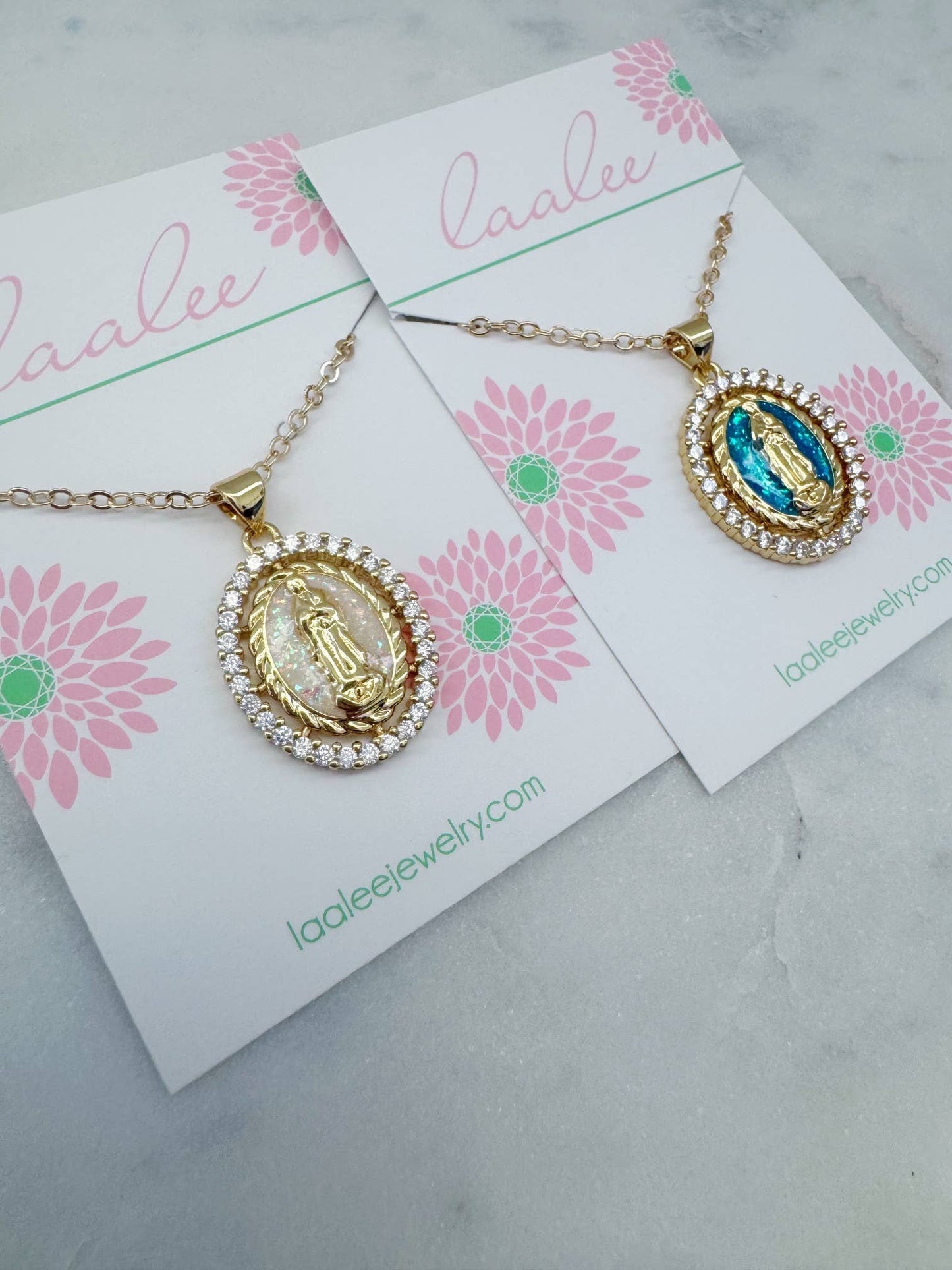 Gold Mary Pendant Necklace: Cream / 18" Chain