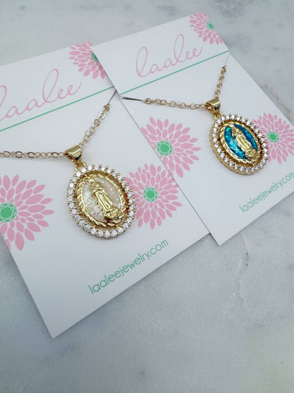 Gold Mary Pendant Necklace: Cream / 18" Chain