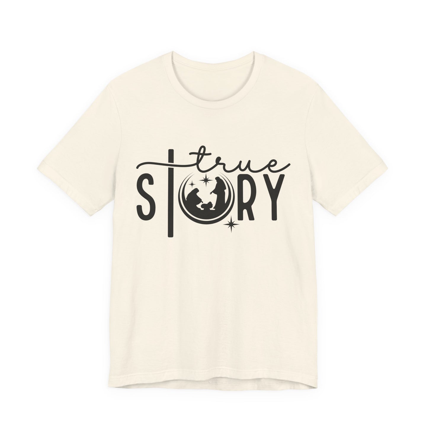Christmas True Story Tee — Graphic Short Sleeve T-Shirt with Globe Design