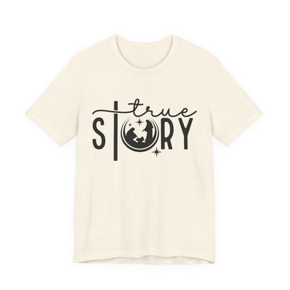 Christmas True Story Tee — Graphic Short Sleeve T-Shirt with Globe Design