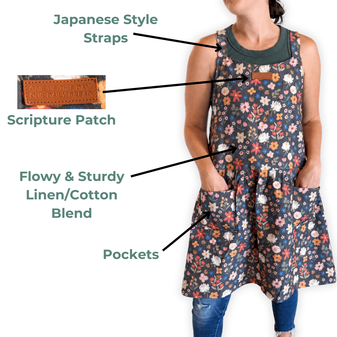 Black Floral Catholic Christian Bible Scripture Apron