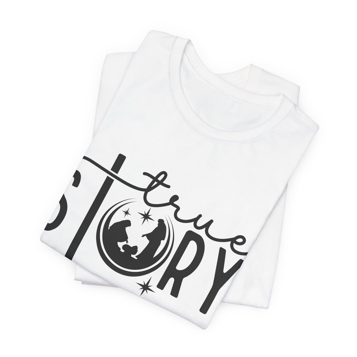 Christmas True Story Tee — Graphic Short Sleeve T-Shirt with Globe Design