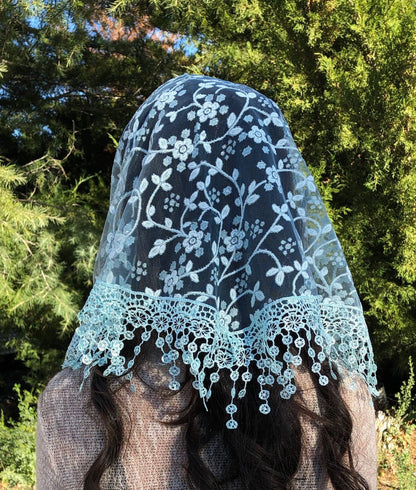 Cherry Blossom Church Veil - BLUE 48″ x 13″