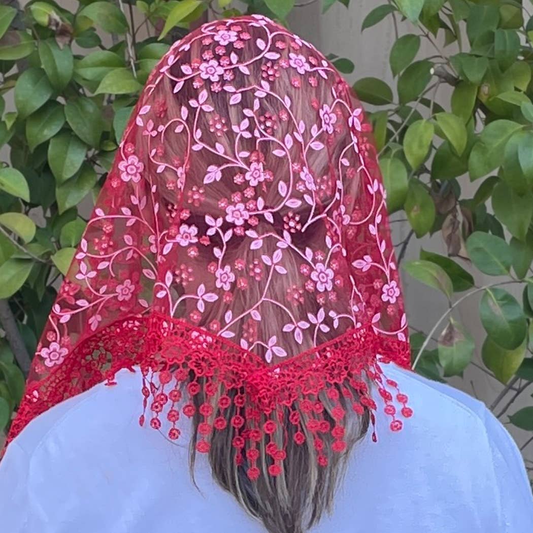 Cherry Blossom Church Veil - RED  48″ x 13″