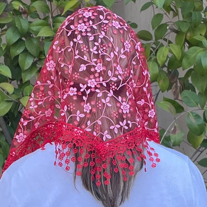 Cherry Blossom Church Veil - RED  48″ x 13″