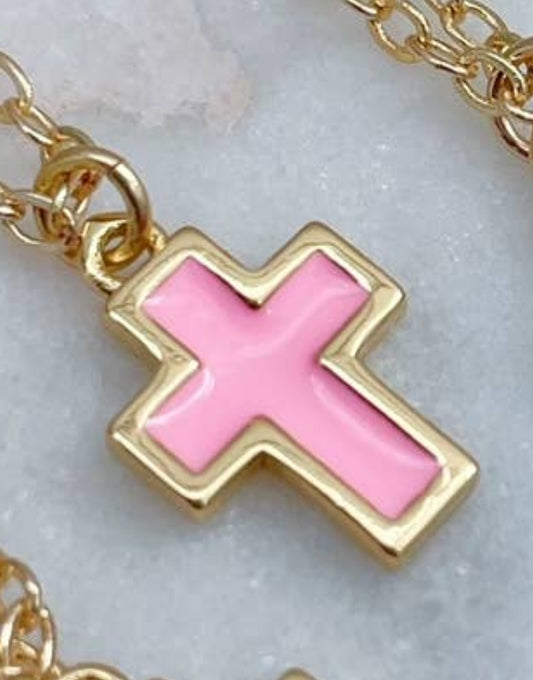 Colorful Cross Necklace, Kid Jewelry, Religious Gift: Light pink / Child size (adjustable)