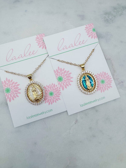 Gold Mary Pendant Necklace: Cream / 18" Chain