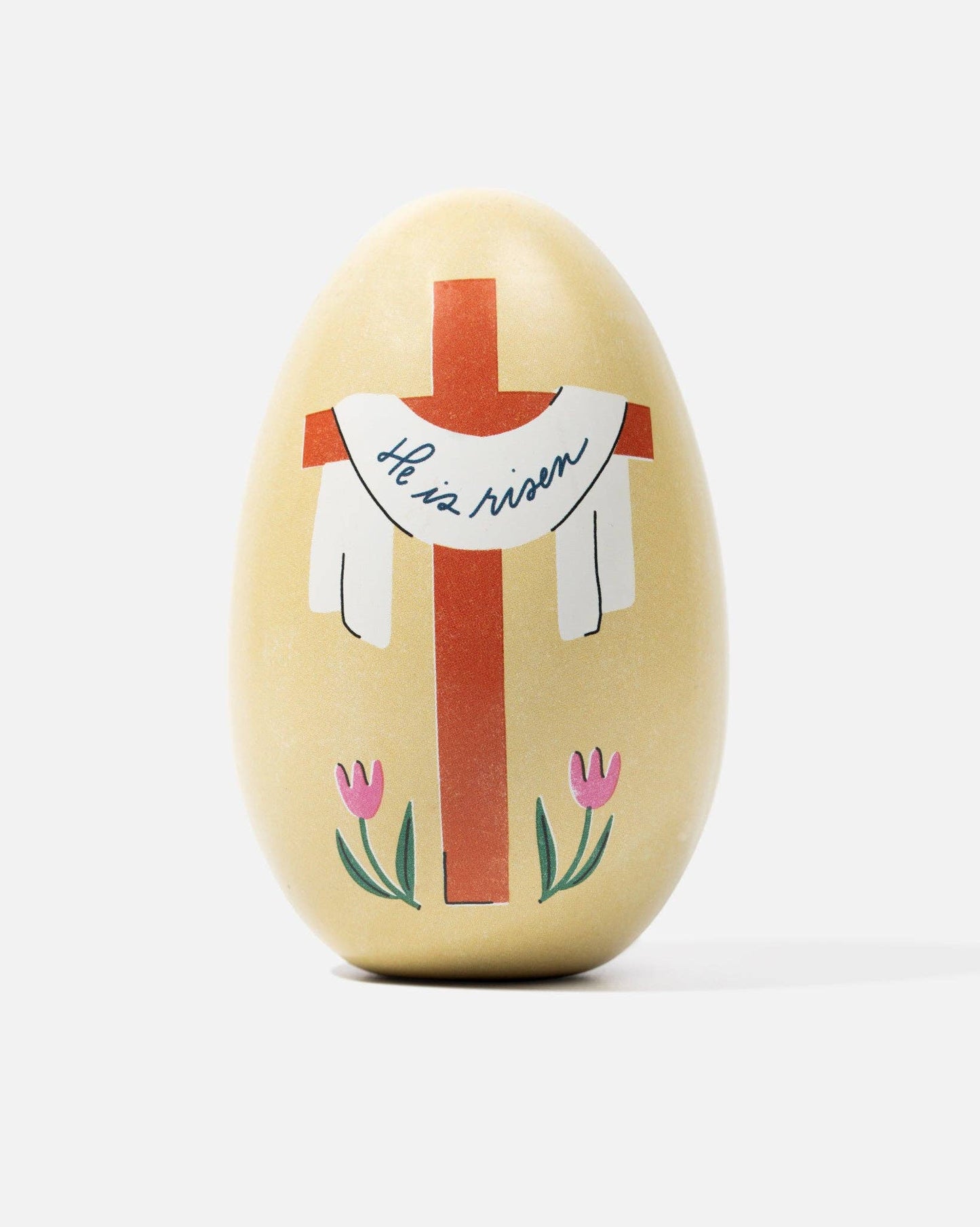 Decorative Easter egg with a cross and text on a white background