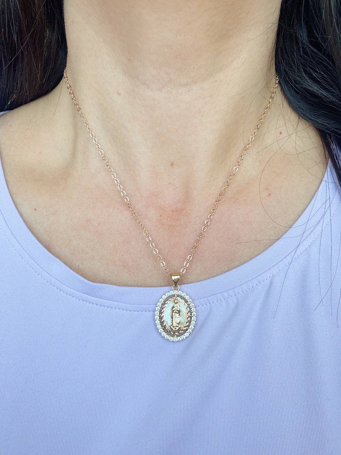 Gold Mary Pendant Necklace, Religious Jewelry Religious Gift: Blue / 18"(most popular)