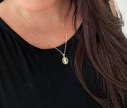 Crystal Virgin Mary Necklace: Sapphire blue / 18" chain